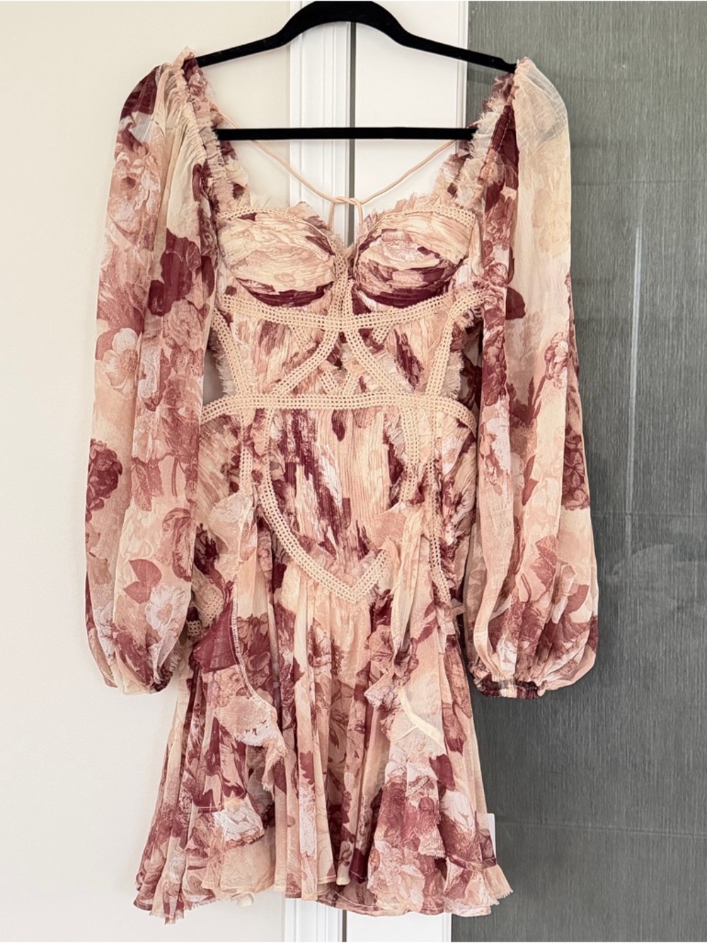 ASOS Blush Rose Floral Puff-Sleeve Mini Dress Zimmerman inspired